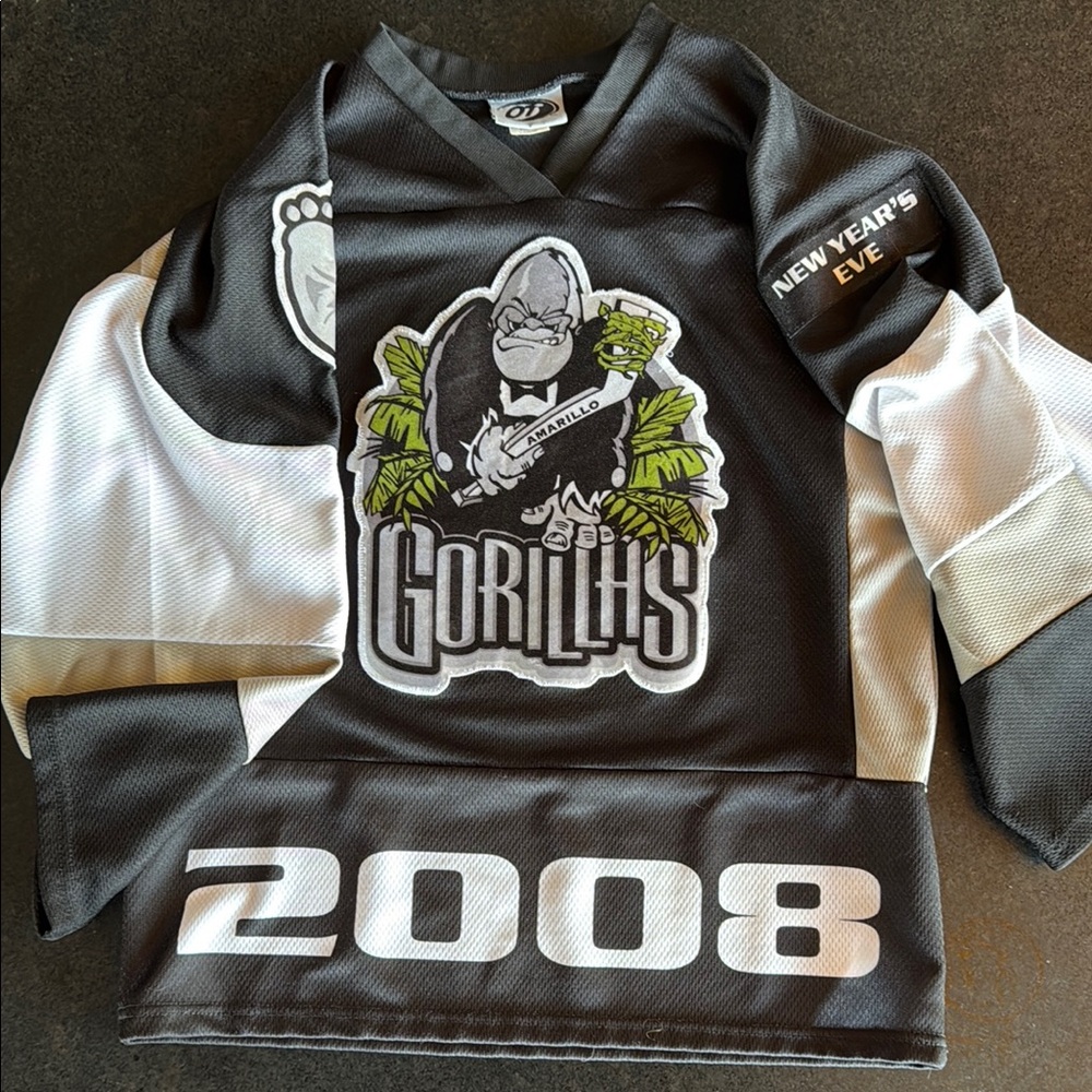 Youth Large Black and White Amarillo Gorillas Hockey Jersey Size Large